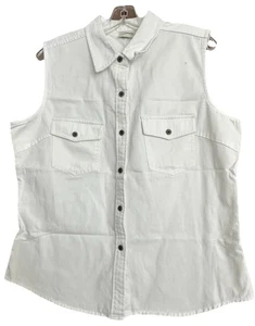 Crossroads Women size Large White Cotton sleeveless vest button front Repaired - Picture 1 of 9