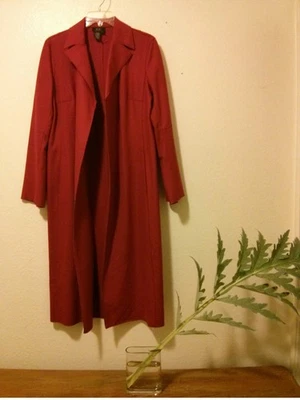 Nuevo sin etiquetas Abrigo largo plumero/maxi minimalista mezcla lana roja años 90 noventa talla 4/pequeño Foto 1 de 4