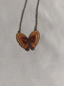 Dainty Mixed Metal Butterfly Pendant Necklace Vintage Gold Tone - Picture 1 of 5