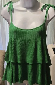 J CREW KELLY GRÜN STUFEN VOLANT CROPPED 100% MERINOWOLLE PULLOVER TANK TOP M - Bild 1 von 8
