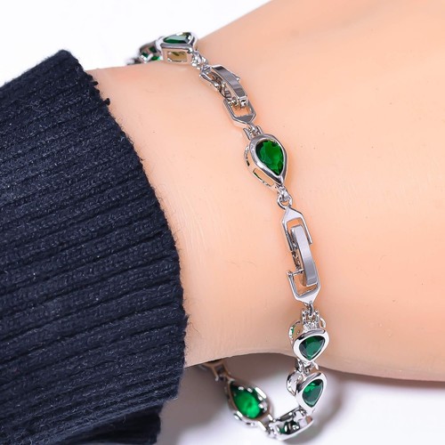VALENTINO Bracciale Tennis Cromato Diopside Argento Sterling 925 7 99" B64 Regalo per Lei