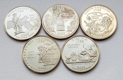 2000 S Proof State Quarters Clad 5-Coin Set Coins Only, No Box, No COA - Image 1 of 4