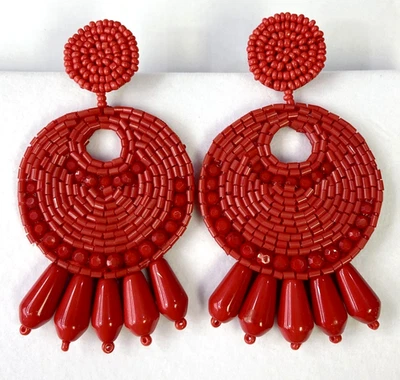 HSN KJL by Kenneth Jay Lane" Legendary Boho" Red Dangle Earrings Clip-On - Image 1 of 4