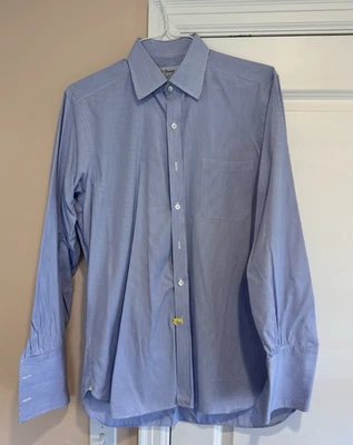 Camisa Turnbull & Asser Londres Azul Bengala Rayas Manga Larga Puño Francés Para Hombres 16 Foto 1 de 4