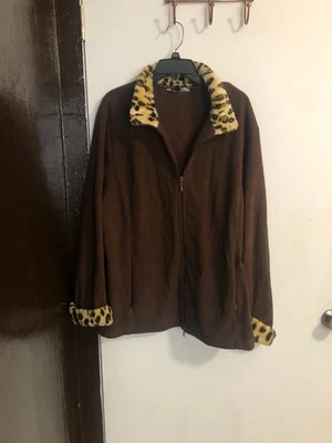 Carolyn Taylor Brown Fleece with Animal Print Jacket, Size 2X - Image 1 of 4