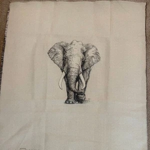 Square by design Elephant Woven Fabric Panel Embroidered Tapestry. New. Tan - Picture 1 of 6