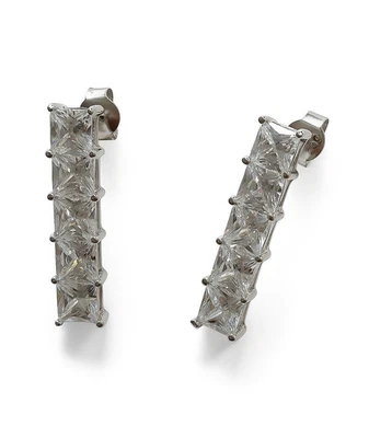 Silber 925 Damen Ohrringe Ohrstecker 25x5mm m. 10 weißen Zirkonia  Silberschmuck - Bild 1 von 2