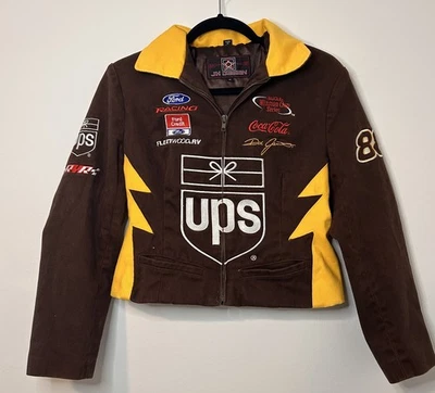Vintage UPS Dale Jarrett Nascar Jacket Women Brown Full JH Design Ford Racing 88 - Image 1 of 4