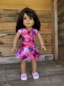 American Girl Doll- Dark Hair Purple Streak-Brown Eyes- Galaxy Dress Pink Shoes - Picture 1 of 17