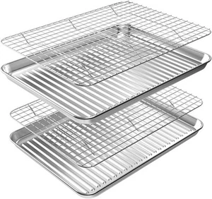Baking Sheet with Rack Set (2 Pans + 2 Racks), Stainless Steel Cookie Sheet w... - Picture 1 of 7