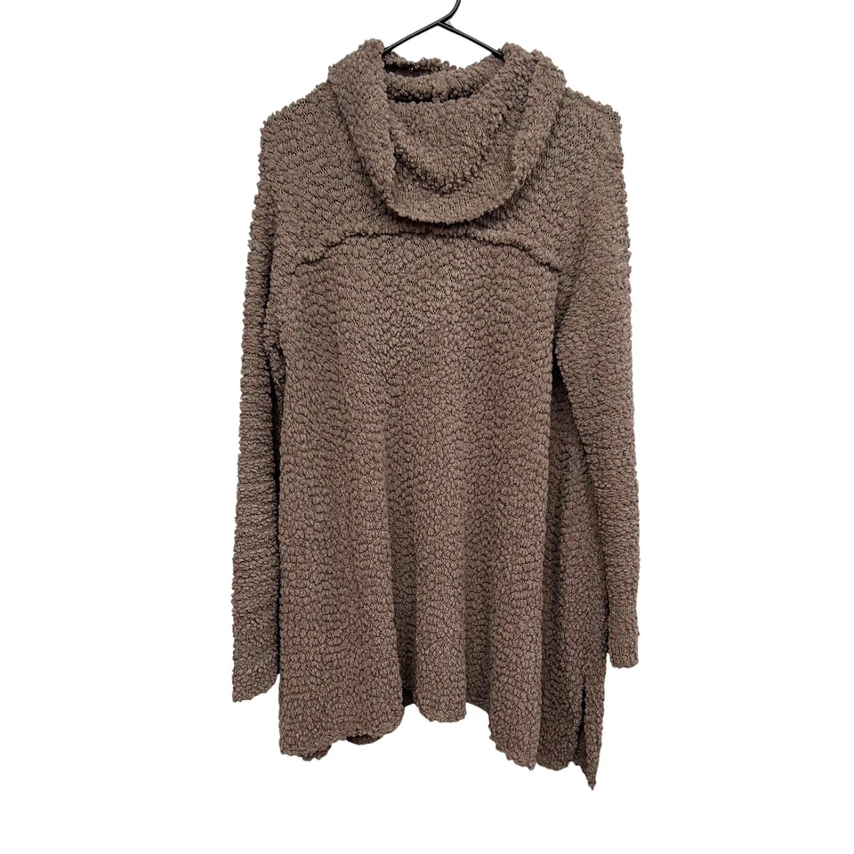 Suéter túnica marrón texturizado tejido capucha cuello L acogedor minimalista elegante capas top Foto 1 de 4