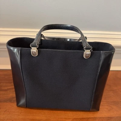 Authentic CHRISTIAN DIOR Large Lady Vintage Canvas and Patent Leather Tote Bag - Image 1 of 4