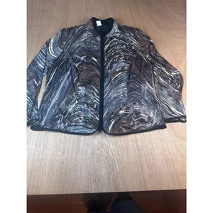 JBS Sheer Zip Front Jacket Abstract Swirl Print Brown Black Metallic Women’s XL - Picture 1 of 3