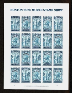 2026 U.S. BOSTON WORLD STAMP SHOW S/S of 20 INTAGLIO Sc#x M/NH/OG GEM See Note - Picture 1 of 2