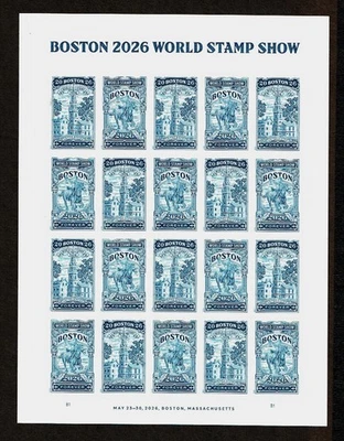 2026 U.S. BOSTON WORLD STAMP SHOW  S/S of 20 INTAGLIO Sc#x M/NH/OG GEM See Note - Image 1 of 2