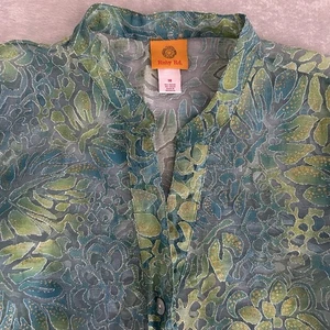 Ruby Rd Blouse Womens 18 Aquamarine Burn Out Sparkly Sheer Iridescent Fairy - Picture 1 of 17