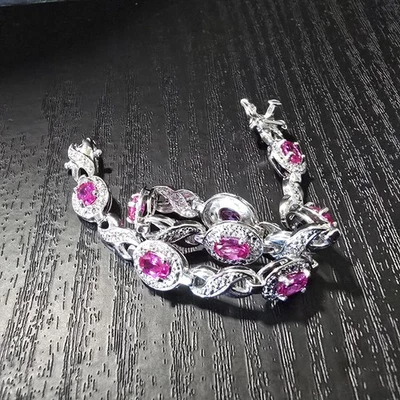 "Brazalete Ross Simons plata de ley zafiro rosa 7,25""" Foto 1 de 4