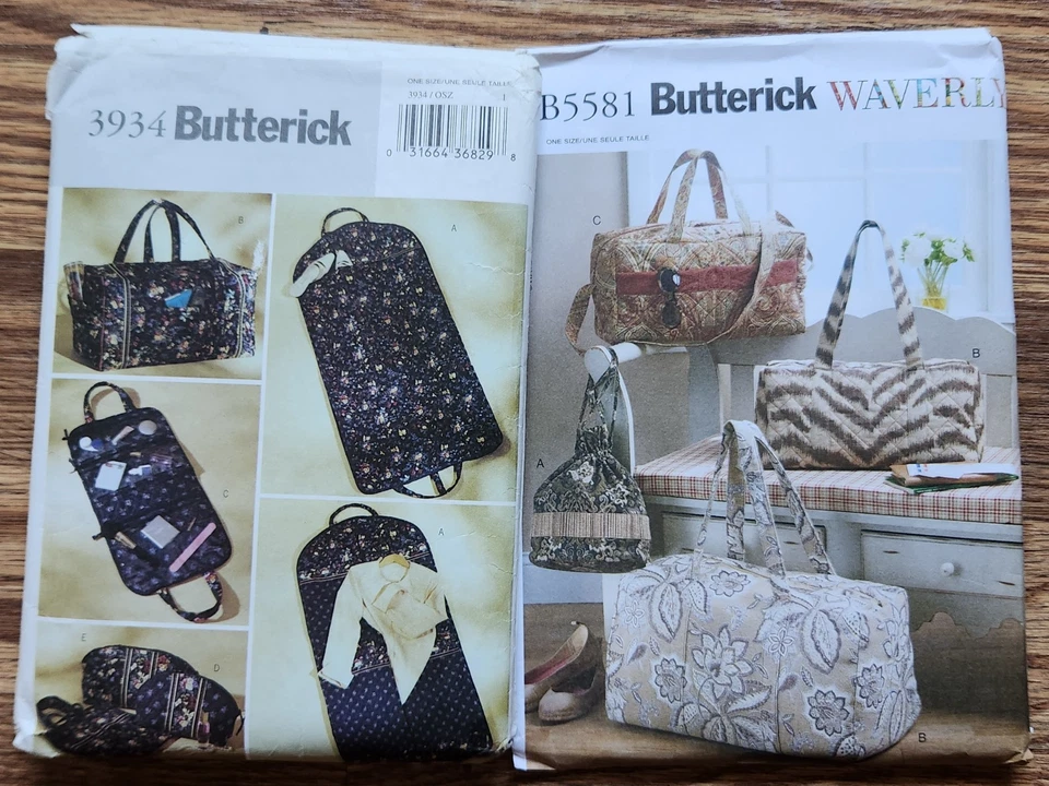 2 Butterick patterns  B5581 and 3934, for several travel bags, 1 cut, 1 uncut - Image 1 of 1