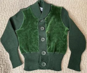 Bergdorf Goodman Green Velvet & Wool Sweater Jacket Vintage Childrens 6 Button - Picture 1 of 8