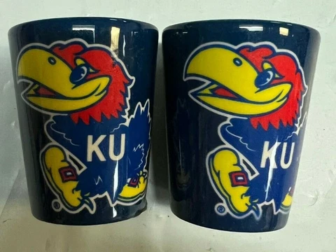 Kansas Jayhawks NCAA Ceramic 2oz Shot Glass Set of 2 Cover