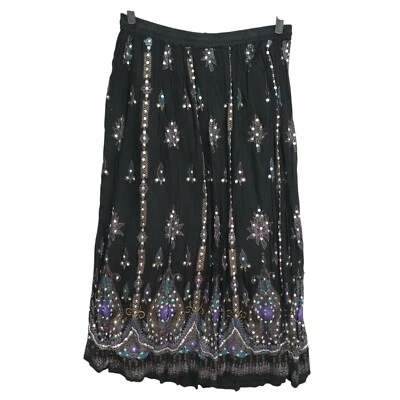 Boho крестьянские прерии коттедж Core вышитый макси черный ярусный юбка 14/16 Sz - Изображение 1 из 4