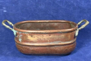 Vintage Small Copper Boiler w/ Brass Handles ~ Patina, Doll House? 7 1/8"L - Picture 1 of 12
