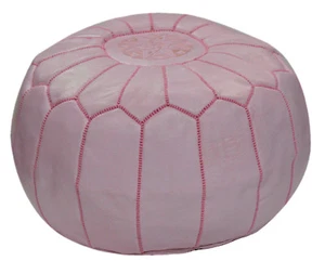 Moroccan Pouf Footstool Hassock Ottoman Poof Handmade Leather Genuine Pink - Picture 1 of 3