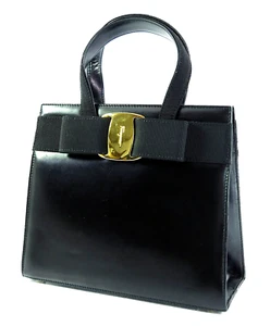 Authentic SALVATORE FERRAGAMO Vara Black Leather Hand Bag Purse #61141 - Picture 1 of 17