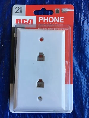 KIT DE PLACA DE MONTAJE DE TELÉFONO DE PARED RCA TP253WR BLANCO NUEVO SELLADO DOBLE ENCHUFE DOBLE 2 JACK Foto 1 de 2