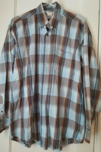 Hawaiian Tropic Men's Long Sleeve Button Down Shirt XL Blue & Brown Plaid - Picture 1 of 5
