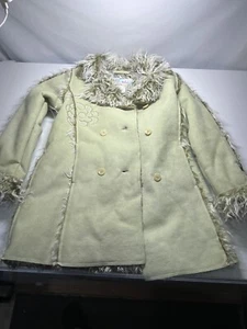 Rothschild Green Suede Faux Shaggy Girls 6x Peacoat Style Embroidered Jacket - Picture 1 of 7
