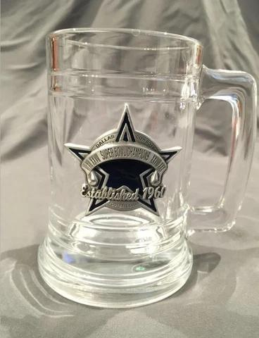 Super Bowl Champions Dallas Cowboys Mug Beer Stein Large Glass W/Metal Accent Cover