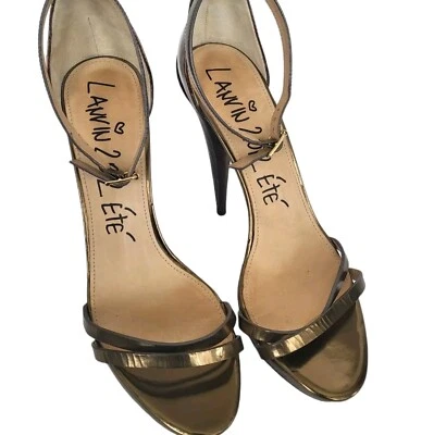 Zapatos de salón LANVIN con plataforma y correa de tobillo de cuero metálico con tiras talla 9,5 Foto 1 de 4