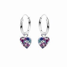 Heart Pendant with Crystals 925 Silver Hoop Earrings