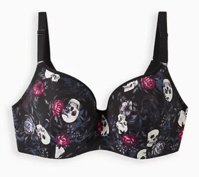 NUEVO CON ETIQUETAS Torrid Talla 46D SUJETADOR BALCONETTE COBERTURA COMPLETA LIGERAMENTE FORRADO - CALAVERA NEGRO  Foto 1 de 4