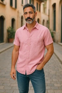 Tommy Bahama Kurzarmhemd rosa Leinen Button Down XL - Bild 1 von 14