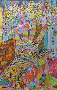 GEMÄLDE 13,5 X 19,5 IN AQUARELL + STIFTE VON RIVKA FILIIN INSPIRIEREND  - Bild 1 von 4