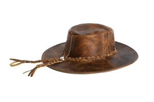 Dark Brown Outback Spaghetti Western Leather Cowboy hat S-XL Brown Outdoors (A)