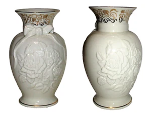 VASO LENOX ROSE DELLA PACE 2000 Millennium LE oro 24k porcellana scolpita USA 8"H - Foto 1 di 22