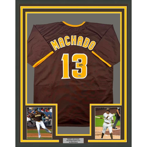 Framed Facsimile Autographed Manny Machado 33x42 Brown Reprint Laser Auto Jersey Cover