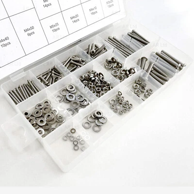 TOOLZONE Stainless Steel Nuts Bolts & Washers M3 M4 M5 M6 Nut Bolt & Washer set 224pc