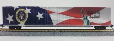 Con-Cor N scale 0001-006052 45th POTUS Donald  J Trump  Inaugural Hi-Cube Boxcar - Image 1 of 4