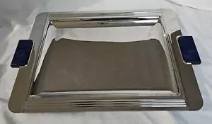 Couzon France Acier Inox 18/10 Tray Blue Pearlized Handles 24"x15.5" Art Deco VG - Picture 1 of 13