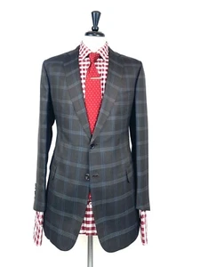 BRIONI MENS BROWN WINDOWPANE SILK BLEND SPORT COAT 44S RECENT - Picture 1 of 8
