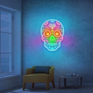 Teschio di Zucchero Insegna Neon Teschio di Zucchero Luce LED Messicana Decorazione Calavera Messico... - Foto 1 di 5