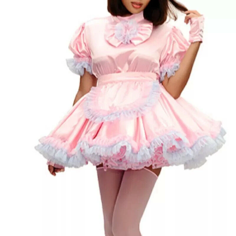 Sexy Vestido Sissy Criada Rosa Bloqueable Cosplay Disfraz Hecho a Medida y Foto 1 de 4