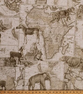 Decorator Weight African Maps Animals Safari 54" Duck Fabric by the Yard D451.15 - Picture 1 of 1