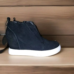 Steve Madden Women's Wedge Sneaker Leather FLVY01S1 Black 8 - Picture 1 of 7