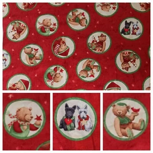 Teresa Kogut Christmas Be Merry Bears Dog Cardinal Red Cotton Fabric 1/2 Yard - Picture 1 of 13