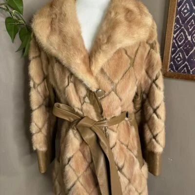 Chaqueta vintage de piel/cuero con patrón de diamantes talla S Foto 1 de 4